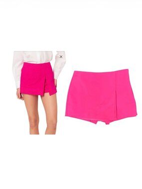 English Factory Medium Skort Fuchsia Pink Asymmetric Slit Wrap Mini Shorts Skirt